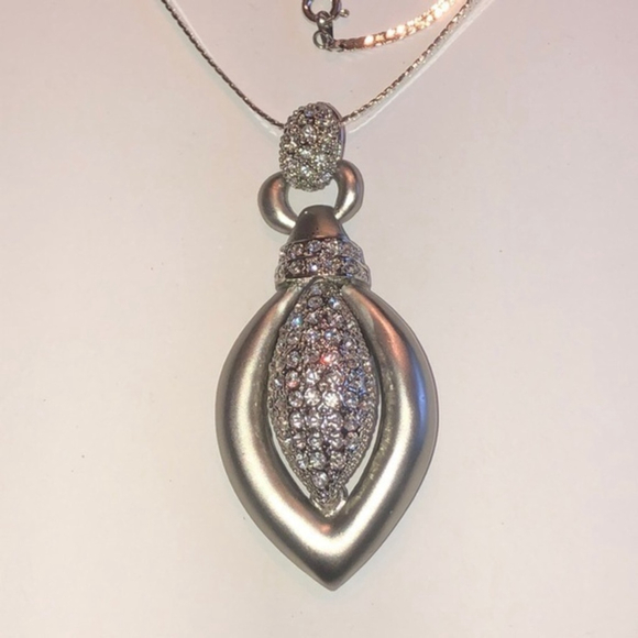 Silver Tone Vintage CZ Rhinestones HUGE Boho Pendant Necklace - Picture 1 of 9